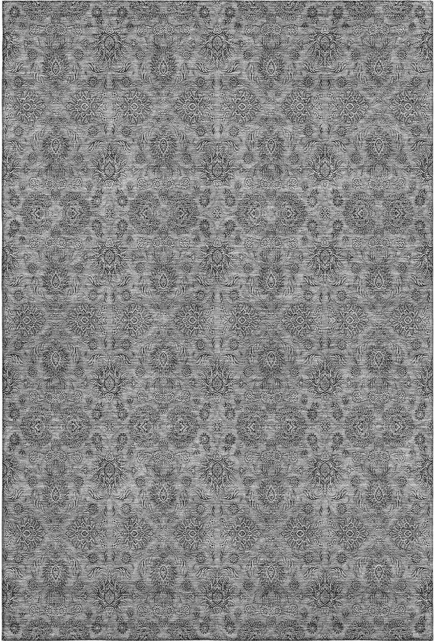 Gray And Silver Floral Washable Area Rug With UV Protection Photo 1