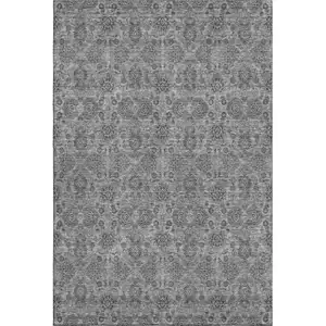 Photo of Gray And Silver Floral Washable Area Rug With UV Protection