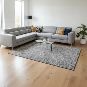 Photo of Gray And Silver Floral Washable Area Rug With UV Protection