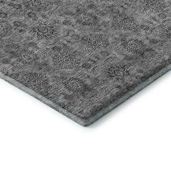 Gray And Silver Floral Washable Area Rug With UV Protection Photo 8