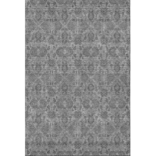 Gray And Silver Floral Washable Area Rug With UV Protection Photo 4