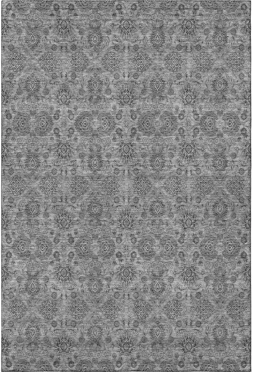 Gray And Silver Floral Washable Area Rug With UV Protection Photo 4