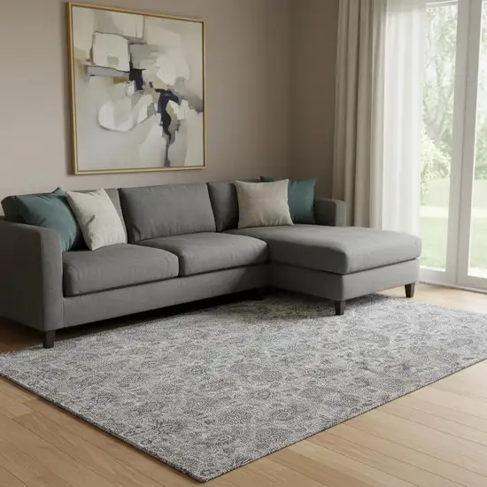 Gray And Silver Floral Washable Area Rug With UV Protection Photo 1