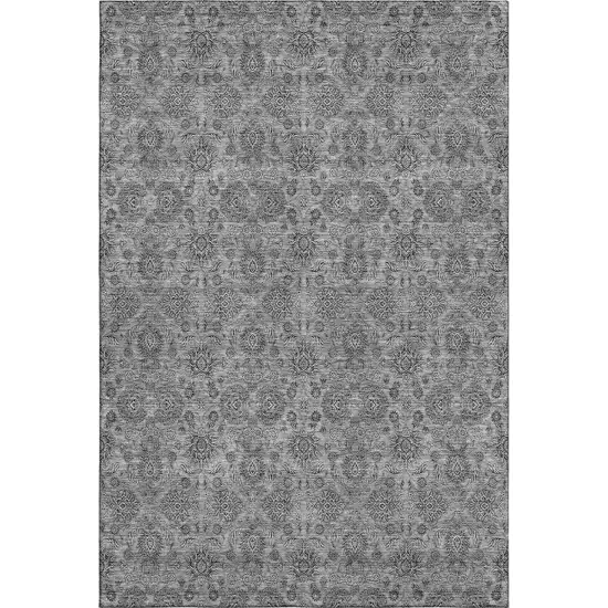 Gray And Silver Floral Washable Area Rug With UV Protection Photo 2