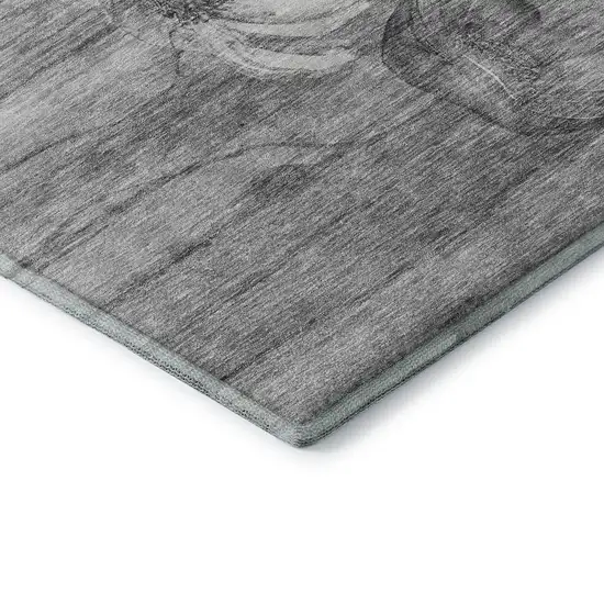 Gray And Silver Floral Washable Area Rug With UV Protection Photo 7