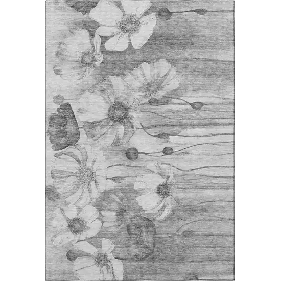 Gray And Silver Floral Washable Area Rug With UV Protection Photo 4