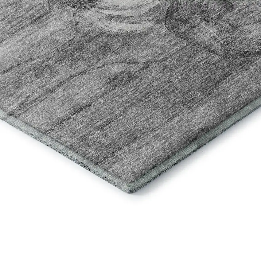 Gray And Silver Floral Washable Area Rug With UV Protection Photo 9