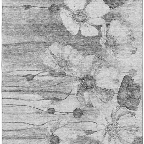 Gray And Silver Floral Washable Area Rug With UV Protection Photo 4