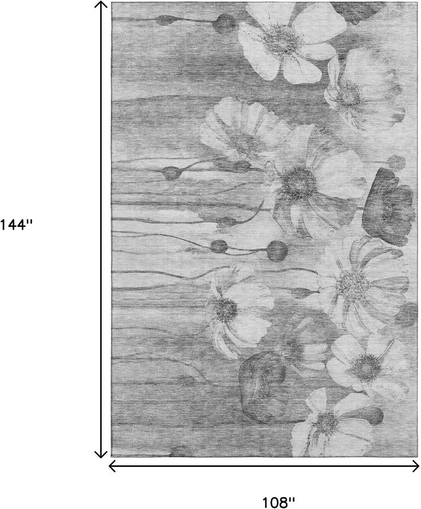 Gray And Silver Floral Washable Area Rug With UV Protection Photo 3