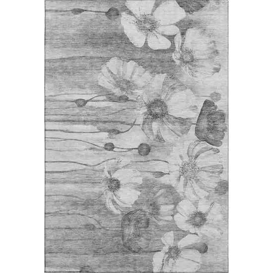 Gray And Silver Floral Washable Area Rug With UV Protection Photo 2