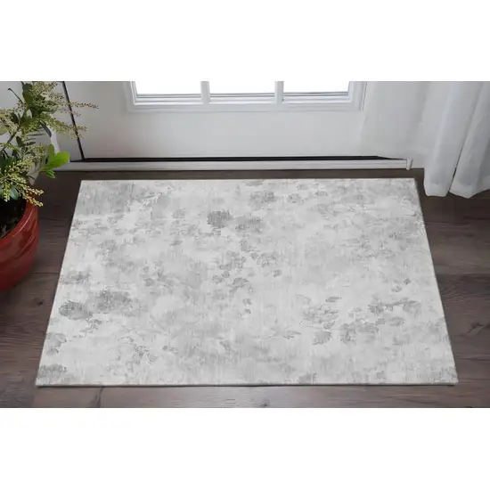 Gray And Silver Floral Washable Area Rug With UV Protection Photo 2