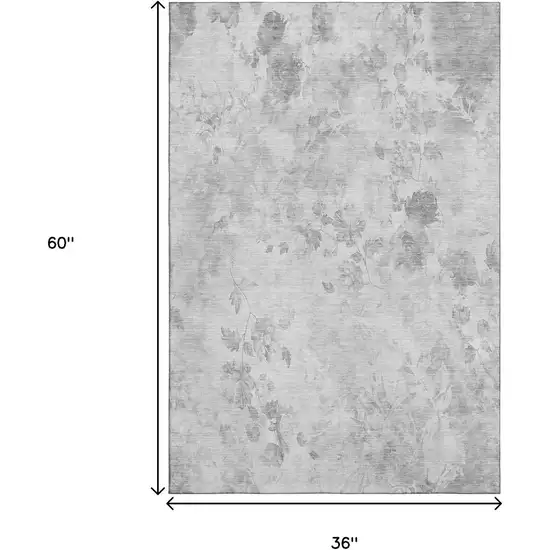 Gray And Silver Floral Washable Area Rug With UV Protection Photo 5