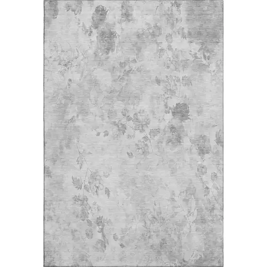 Gray And Silver Floral Washable Area Rug With UV Protection Photo 2