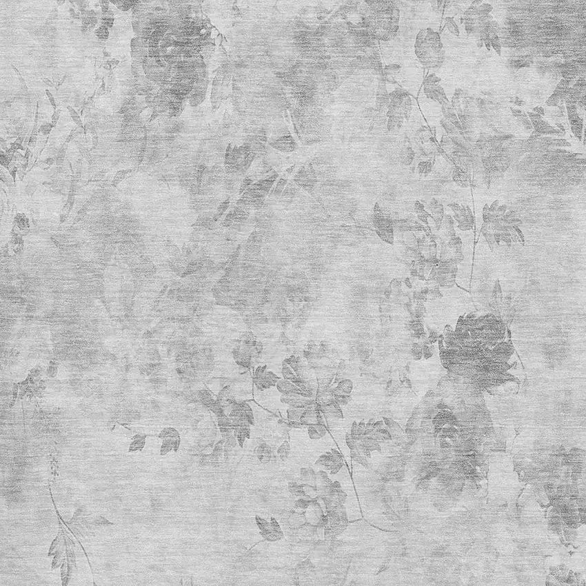 Gray And Silver Floral Washable Area Rug With UV Protection Photo 4