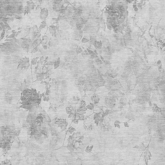 Gray And Silver Floral Washable Area Rug With UV Protection Photo 5