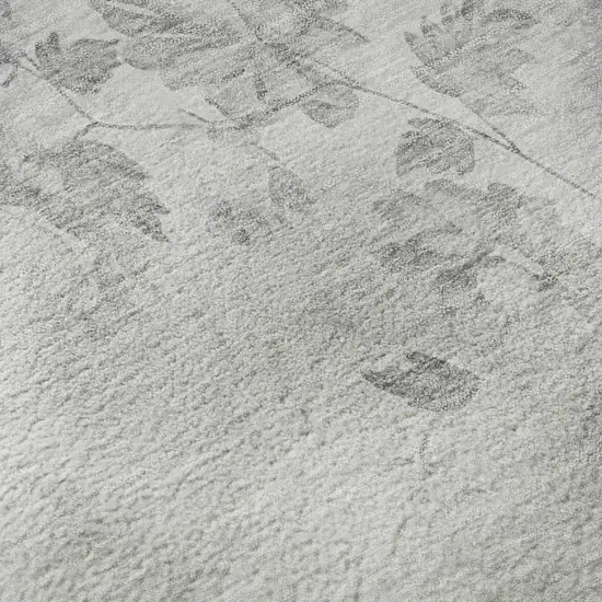 Gray And Silver Floral Washable Area Rug With UV Protection Photo 9