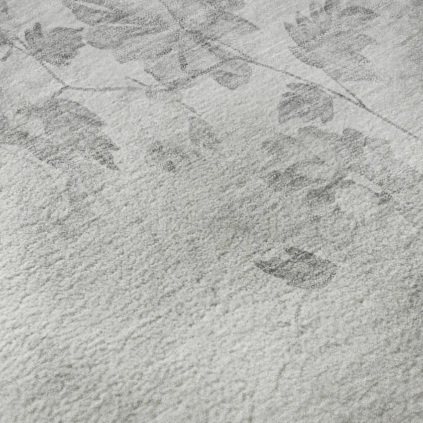 Gray And Silver Floral Washable Area Rug With UV Protection Photo 9