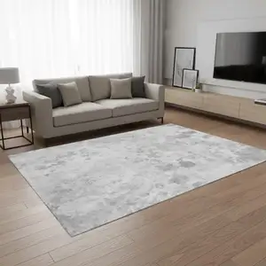 Photo of Gray And Silver Floral Washable Area Rug With UV Protection