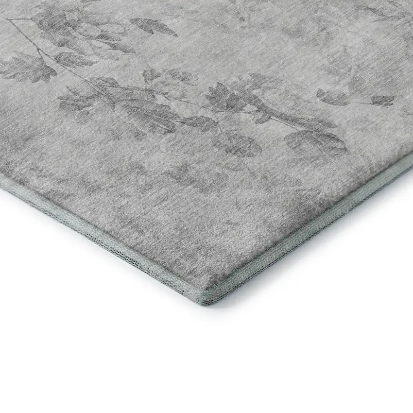 Gray And Silver Floral Washable Area Rug With UV Protection Photo 8