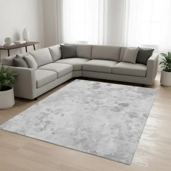 Gray And Silver Floral Washable Area Rug With UV Protection Photo 1