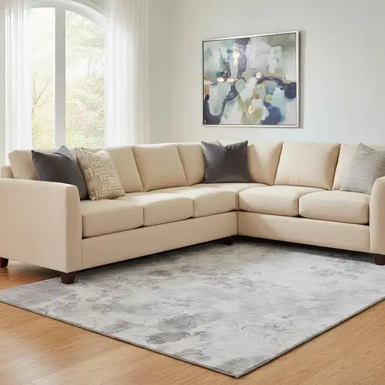 Gray And Silver Floral Washable Area Rug With UV Protection Photo 1