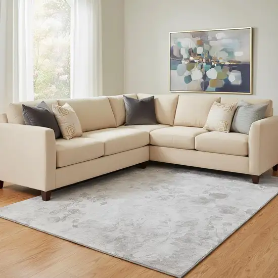 Gray And Silver Floral Washable Area Rug With UV Protection Photo 1