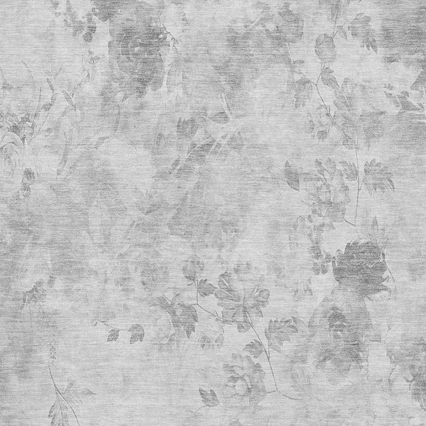 Gray And Silver Floral Washable Area Rug With UV Protection Photo 4