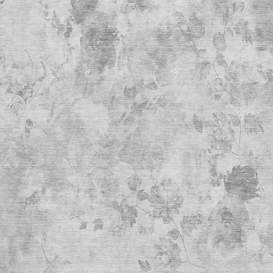 Gray And Silver Floral Washable Area Rug With UV Protection Photo 4