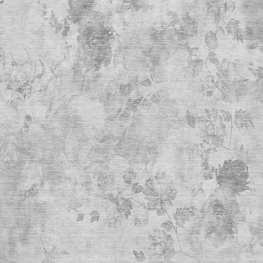 Gray And Silver Floral Washable Area Rug With UV Protection Photo 4