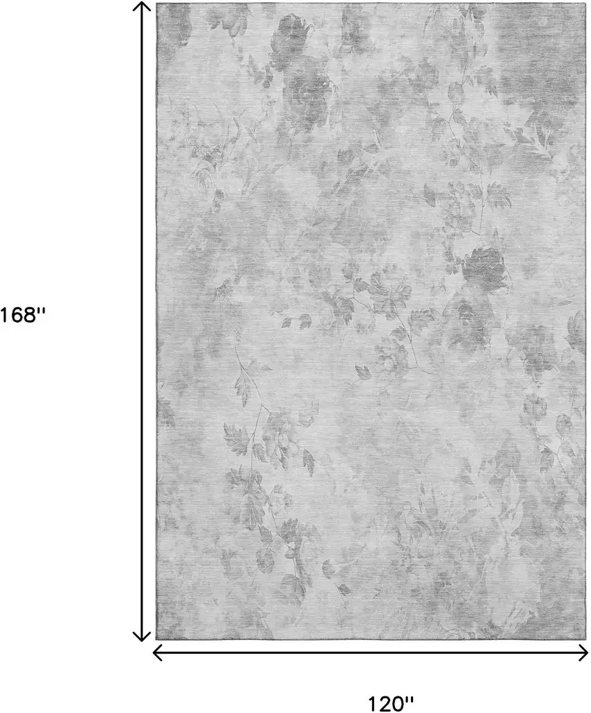 Gray And Silver Floral Washable Area Rug With UV Protection Photo 3