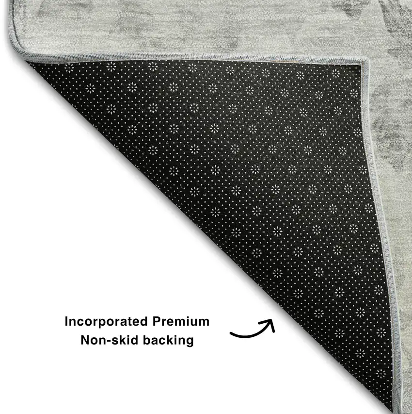 Gray And Silver Floral Washable Area Rug With UV Protection Photo 8