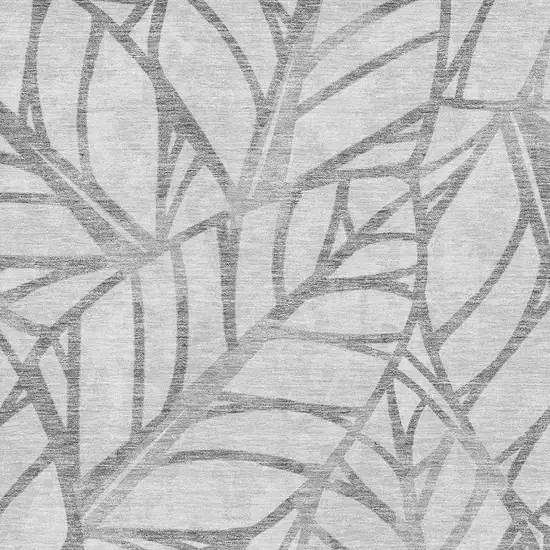 Gray And Silver Floral Washable Area Rug With UV Protection Photo 3