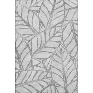 Photo of Gray And Silver Floral Washable Area Rug With UV Protection