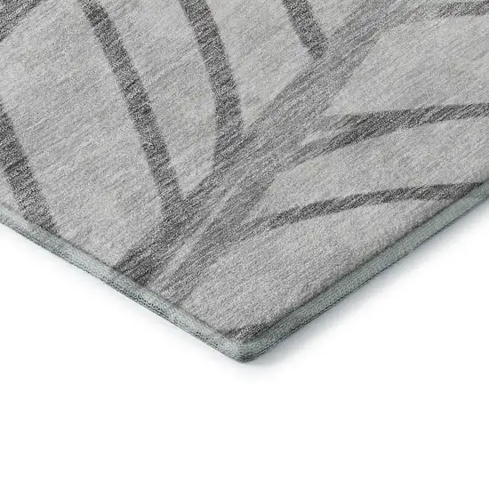 Gray And Silver Floral Washable Area Rug With UV Protection Photo 8