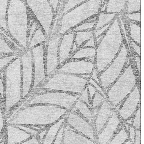 Gray And Silver Floral Washable Area Rug With UV Protection Photo 3