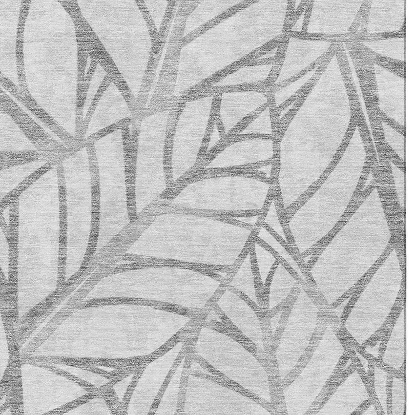 Gray And Silver Floral Washable Area Rug With UV Protection Photo 3