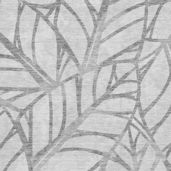 Gray And Silver Floral Washable Area Rug With UV Protection Photo 3