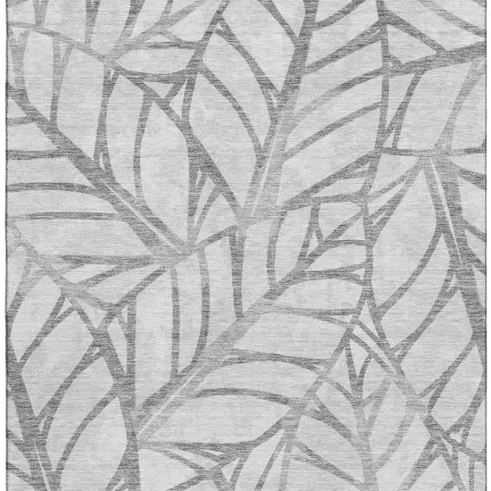 Gray And Silver Floral Washable Area Rug With UV Protection Photo 3