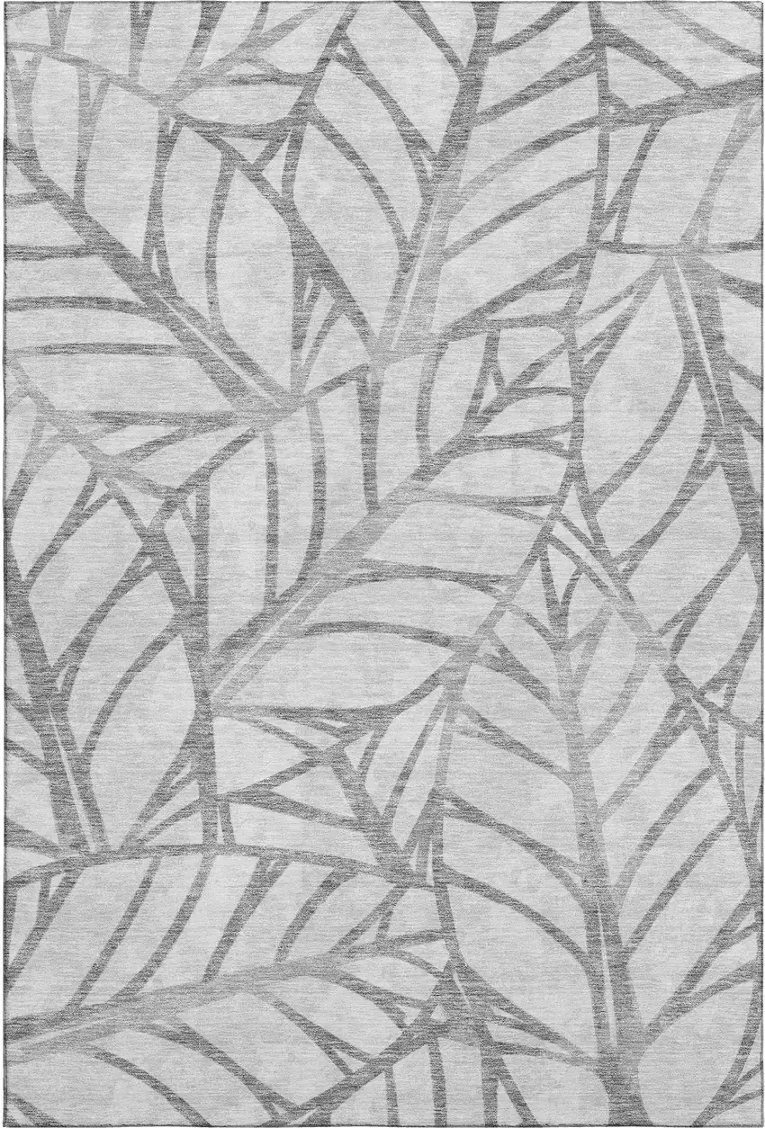 Gray And Silver Floral Washable Area Rug With UV Protection Photo 1