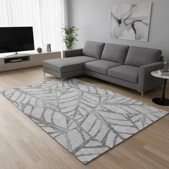 Gray And Silver Floral Washable Area Rug With UV Protection Photo 2
