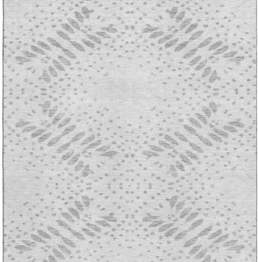 Gray And Silver Floral Washable Area Rug With UV Protection Photo 4