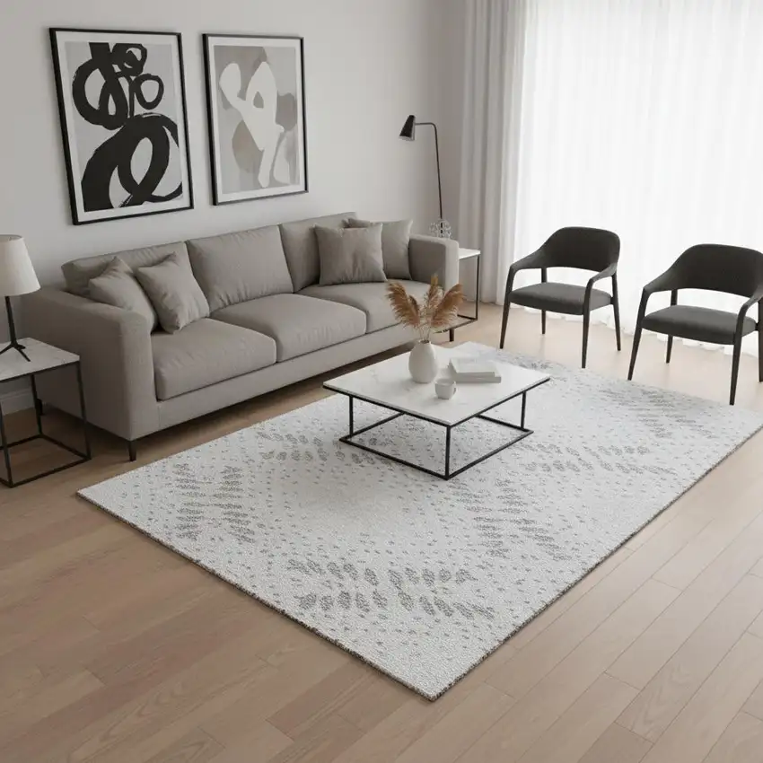 Gray And Silver Floral Washable Area Rug With UV Protection Photo 2