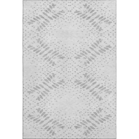 Gray And Silver Floral Washable Area Rug With UV Protection Photo 1