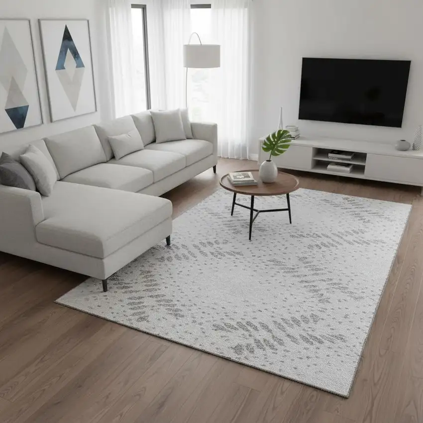 Gray And Silver Floral Washable Area Rug With UV Protection Photo 2