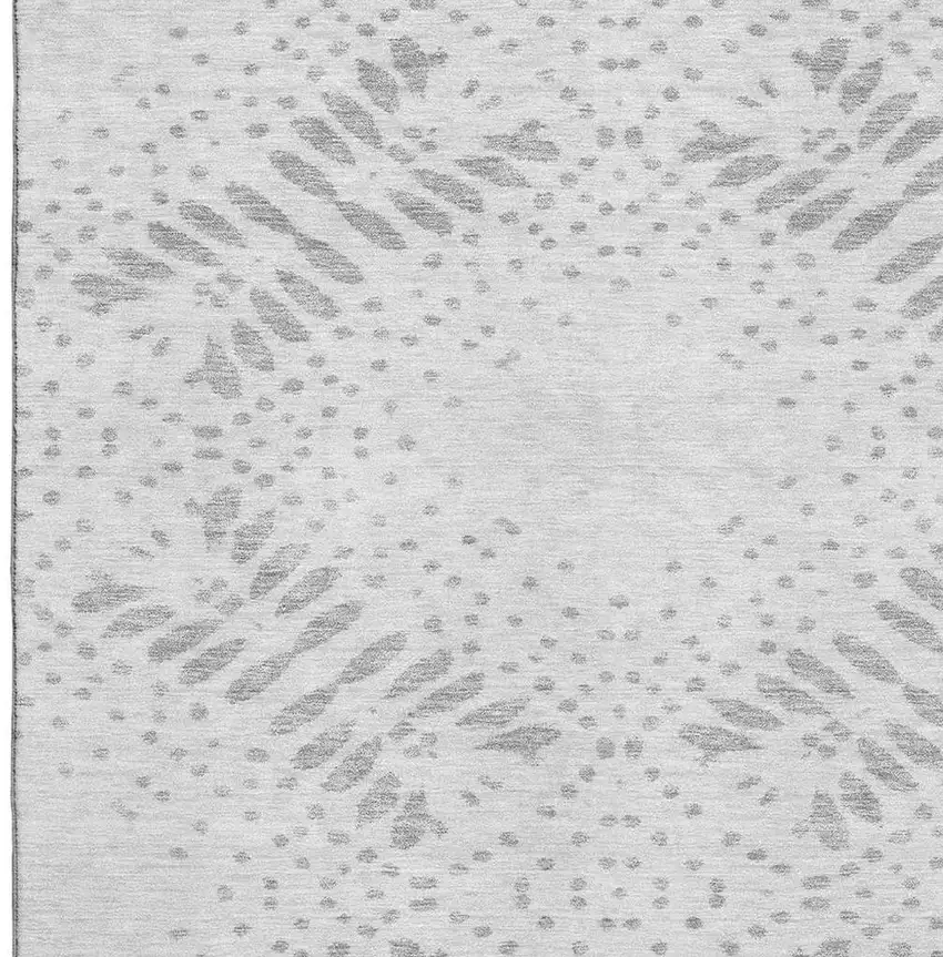 Gray And Silver Floral Washable Area Rug With UV Protection Photo 3