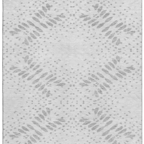Gray And Silver Floral Washable Area Rug With UV Protection Photo 4