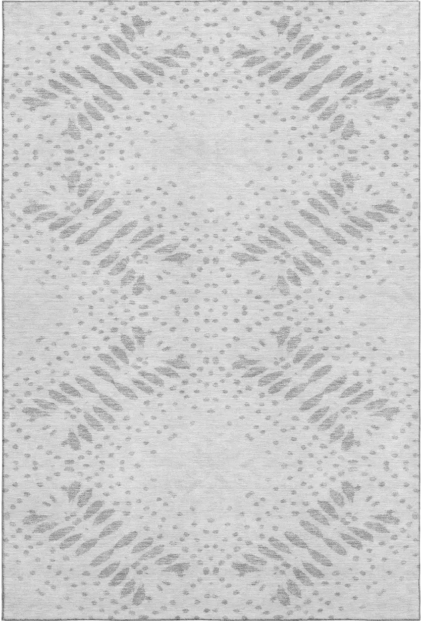 Gray And Silver Floral Washable Area Rug With UV Protection Photo 1