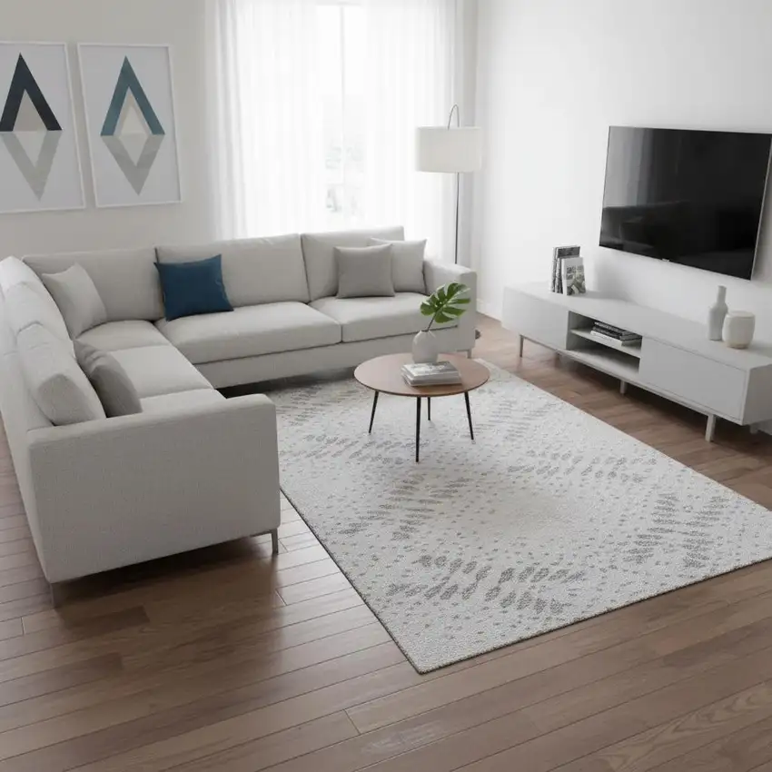 Gray And Silver Floral Washable Area Rug With UV Protection Photo 2