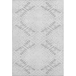 Photo of Gray And Silver Floral Washable Area Rug With UV Protection