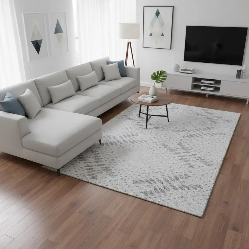 Gray And Silver Floral Washable Area Rug With UV Protection Photo 2